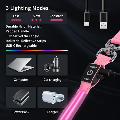 LED Dog Leash (Pink / 6 feet)
