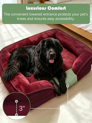 Orthopedic Dog Bed with Sides (53.0"L x 42.0"W x 8.0"Th / Burgundy)