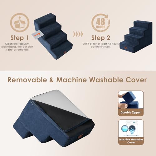Dog Stairs for Bed 18" H (Navy / Standard 15" x 24" x 18")