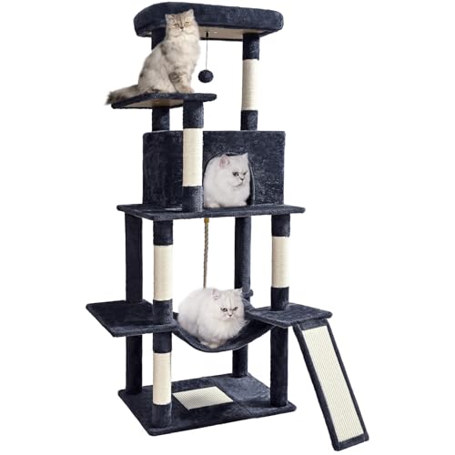 63" Multi Level Cat Tree Tower for Indoor Cats (Dark Grey)