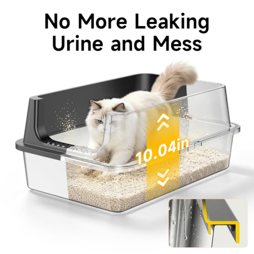 XL Open Top Stainless Steel Litter Box with High Sides (Black-1Pack)