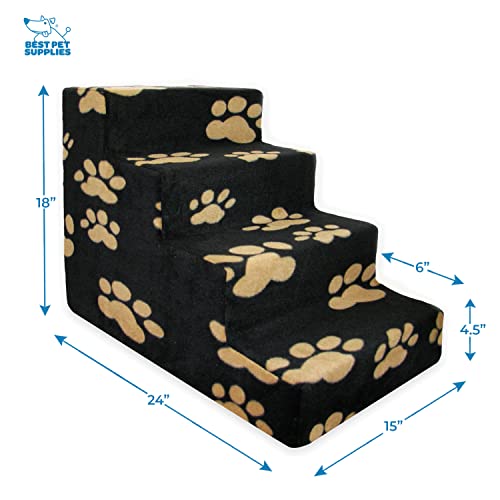 Dog Stairs & Steps (Paw Print on Black / H: 18 Inches)