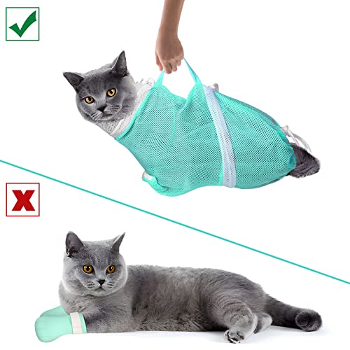 10 PCS Cat Washing Bag for Bath Shower Adjustable Net Grooming Set (Pink+Green)