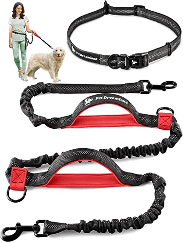 Exquisite Hands Free Dog Leash for Large Dogs. Ultimate Comfort & Freedom for Running (Black & Red)