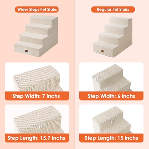 Dog Stairs for Bed 20" H (Beige / Extra Wide 16.5" x 28" x 20")