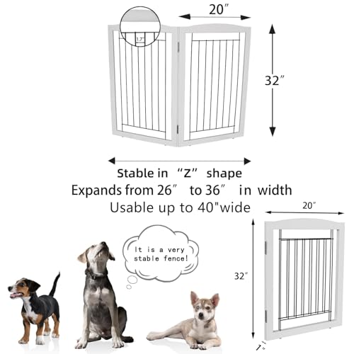 Freestanding Foldable Dog Gate (White / 【2 Panels】40''w x 32''h)