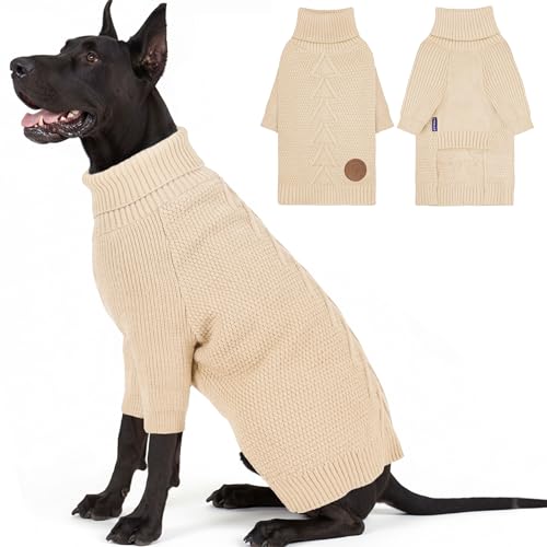 Dog Sweater Long Sleeve Warm Sweaters for Giant Breed Dogs Boy Girl (Beige / XXXX-Large)