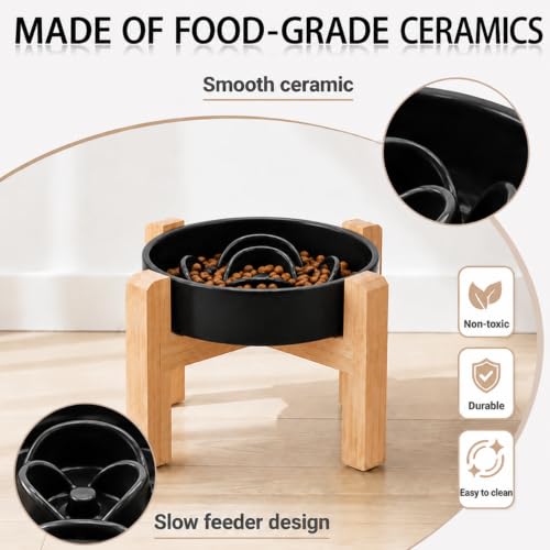 8.66 in Dog Bowl Ceramic Slow Feeder for Medium Large Dogs (Black / 8.26in)