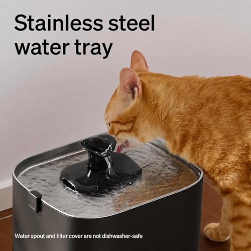 Upgrade Cat Water Fountain Stainless Steel Tray (Black / Fountain)