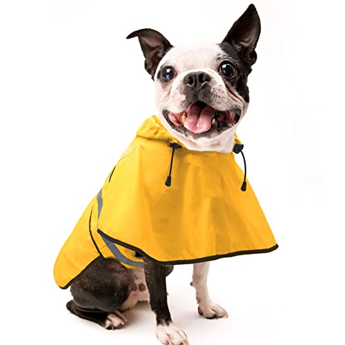 Dog Raincoat Hooded Reflective Dog Rain Jacket Adjustable Pet Poncho for Dog Walking at Rainy Days (Yellow / Large)