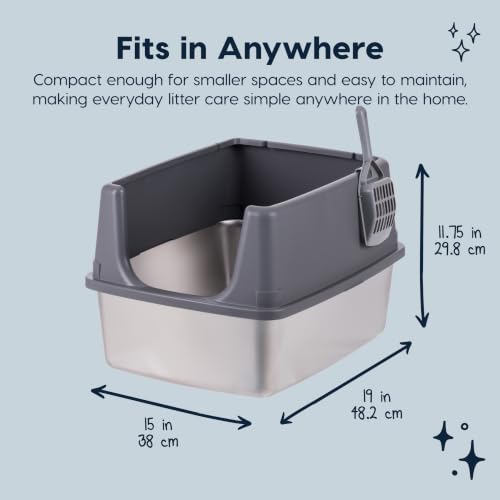 Stainless Steel Litter Box Enclosed High Sided for Cats (Large / Stainless Steel)