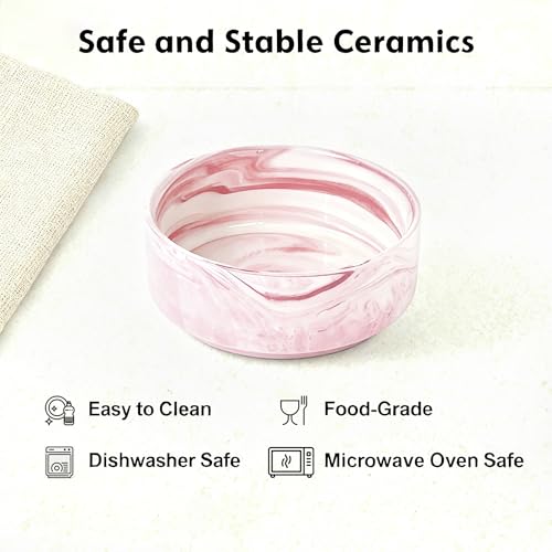 Elevated Raised Ceramic Dog Bowl with Bamboo Stand (Marble Pink / Medium)