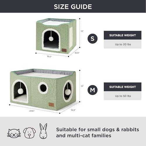 Extra Wide Cat House Bed with Fluffy Ball and Scratch Pad (Green / Widen)