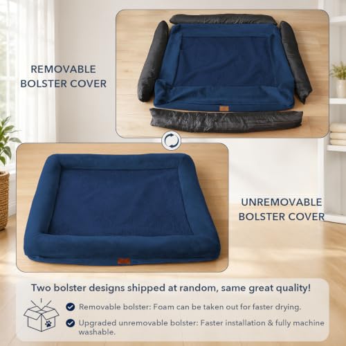 Jumbo Waterproof Dog Bed for Extra Large Size Dogs with Bolster (Navy / 53.0"L x 42.0"W x 8.25"Th)