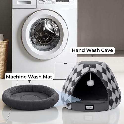 Cat Beds for Indoor Cats (21"L x 21"W x 16"Th / Dark Grey)