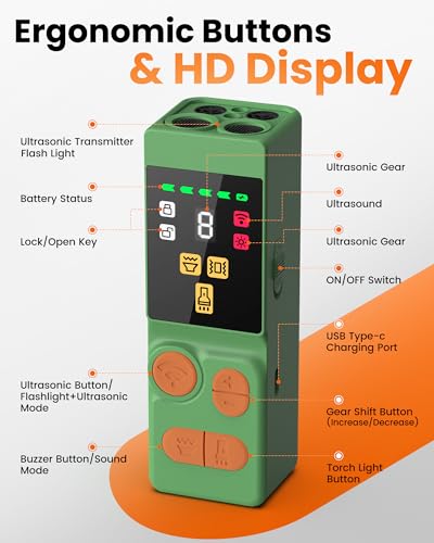 Digital LED Display] ultrasonic Dog bark Deterrent with 4 Transmitters (Green)