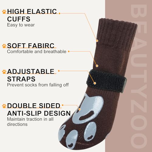 Dog Socks to Prevent Licking Paws Double Sided Grip Traction (Coffee(Paw) / M(2.1"-2.55" W | Pack of 4))