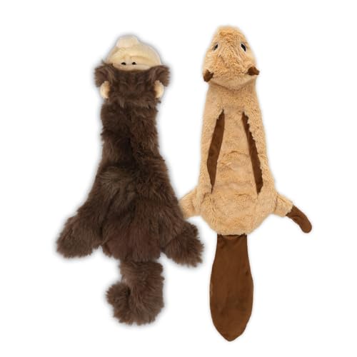 2-in-1 Stuffless Squeaky Dog Toy - Monkey&Squirrel, Small (Multicolor/Monkey & Squirrel / Small)