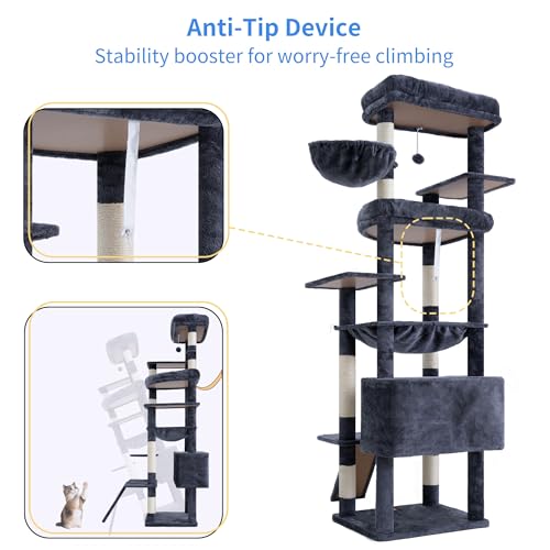 Tall Cat Tree for Large Cat (Smoky Gray / 80 inch)