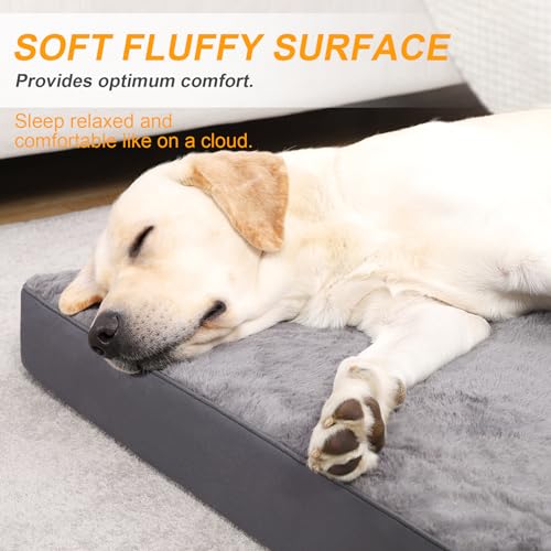 Orthopedic Dog Bed for XL Dogs with Waterproof Lining (Dark Grey / 47.0"L x 29.0"W x 4.0"Th)