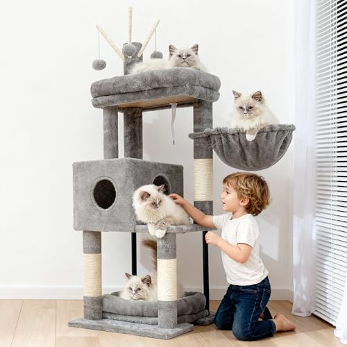 Cat Tree 45.3" Cat Tower for Indoor Cats with Large Perch HCT202SW (45.3 inch / Light Gray)