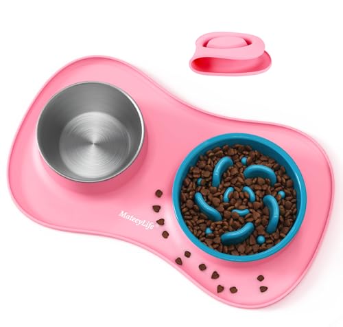 Dog Food and Water Bowl Set 3 in 1 (Small / Pink)