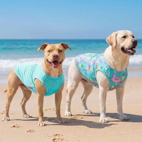 2Pack Dog Shirts for Large Dogs Breathable Mesh Tank Top (XXX-Large (55-75lbs) / 1# 2Pack (Flamingo+blue))