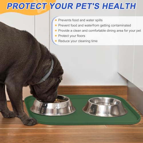 Waterproof Silicone Pet Food Mat with Raised Edge for Dog & Cat (Dark Olive / 24"L x 16"W)