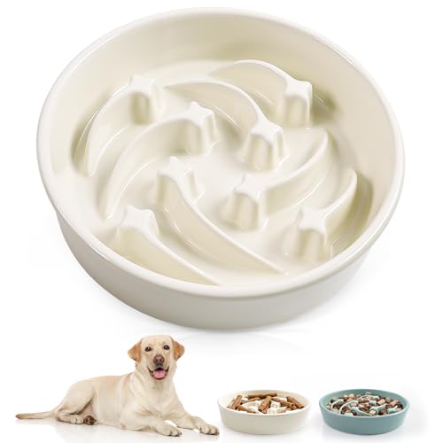 Ceramic Slow Feeder Dog Bowls (Beige-L)