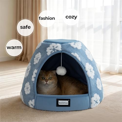 Cat Beds for Indoor Cats (19"L x 19"W x 16"Th / Blue)