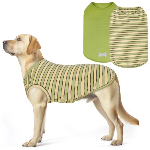 2Pack Cotton Dog Shirt for Medium Large Dogs Soft Striped Tank Top (XX-Large (40-55lbs) / 05# 2Pack (Green+Striped))