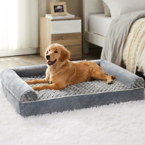 Orthopedic Washable Large Dog Bed for Senior Dog Comfy Sleep (28"l x 23"w x 6.5"th / Grey)