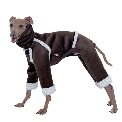 D Doggy Star Italian Greyhound Cold Weather Coat Warm Fleece Corduroy Sweater Turtleneck Onesie Clothes Whippet for Dog (2XL / Corduroy Brown)