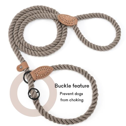 Heavy Duty Slip Lead No Pull Leash w Leather (Camel / 6 Feet)
