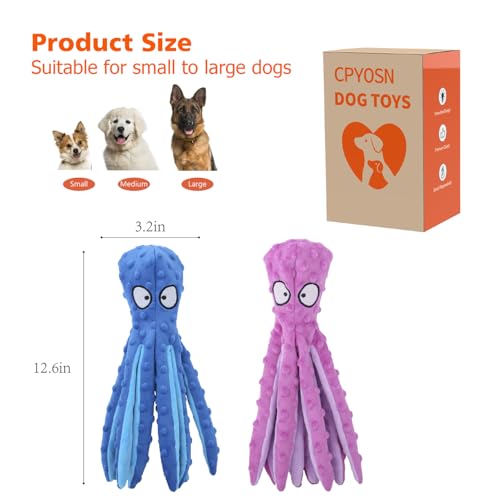 2 Pack Octopus Dog Toys (Blue+Purple)