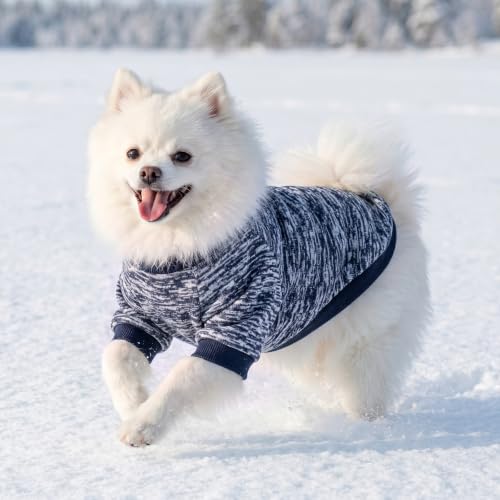 3 Pack Dog Sweaters for Small Dogs Girl Boy Winter Fleece Clothes Warm Soft Dog Sweatshirt Outfit for Dogs Cats Pet Apparel (Khaki+Gray+Navy Blue / M (Back: 13.7", Chest: 17.7", 10-14 lbs))