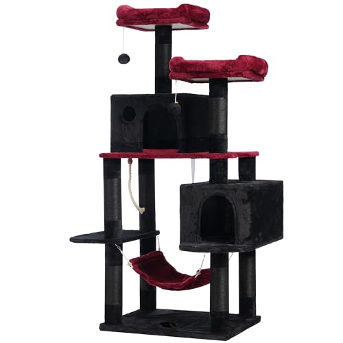 Cat Tree Tower with Sisal Scratching Posts (53.7 Inches / Black and Red)