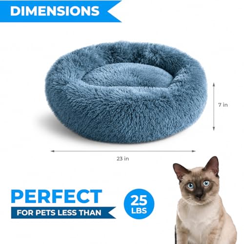Cat Beds for Indoor Cats & Small Dog (Navy Grey-C / 23.00" x 23.00" x 7.00")