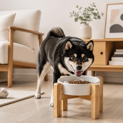 Elevated Slow Feeder Ceramic Dog Bowls 8.26in (White / 8.26in)