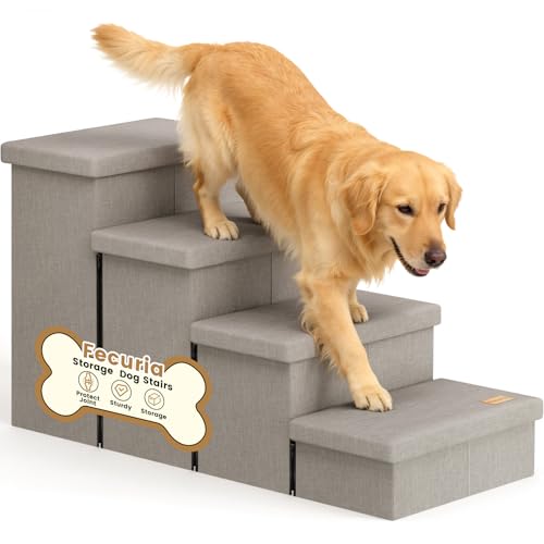 4 Step Wide Dog Stairs with Storage 23" H (Light Grey / 40"D x 17"W x 23"H)