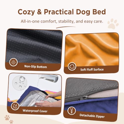 Orthopedic Dog Bed for Extra Large Dogs with Bolster (42.0"L x 30.0"W x 8.5"Th / Orange Breeze)