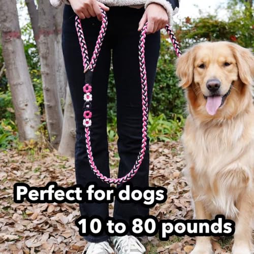 5FT Braided Cotton Rope Leash for Small (Pink Velvet)