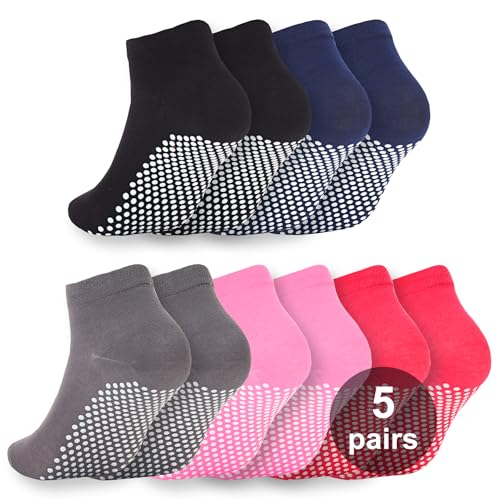 12 Pairs Grip Socks for Women & Men (5.5-9 / Dot Pattern/Multicolor(5 Pairs))