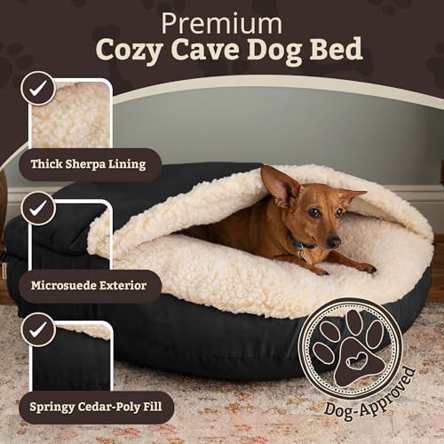 Cozy Cave Dog Bed (35.0"L x 35.0"W x 8.0"Th / Black)