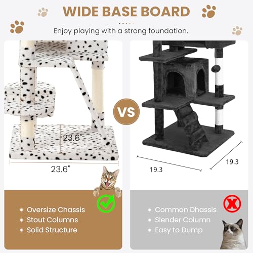 65in Larger Cat Tree Tower Condo for Indoor Kitties (White & Black Spot)