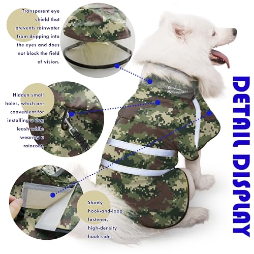 Dog Raincoat Adjustable Rain Jacket with Hooded Double Layer for Large Medium Small Dogs Puppies (Camouflage Green / Small)