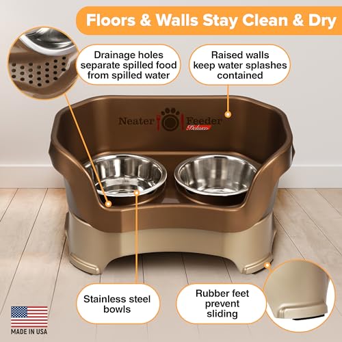 Neater Feeder Deluxe Mess Proof Dog Bowls Elevated for Medium Dogs 19 (Medium with Standard Bowl / Bronze)