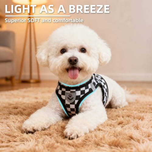 Dog Harness Collar and Leash Set No Pull for Small Medium Sized (Black&White (Checkered) / S (CHEST 14.5"-16"))