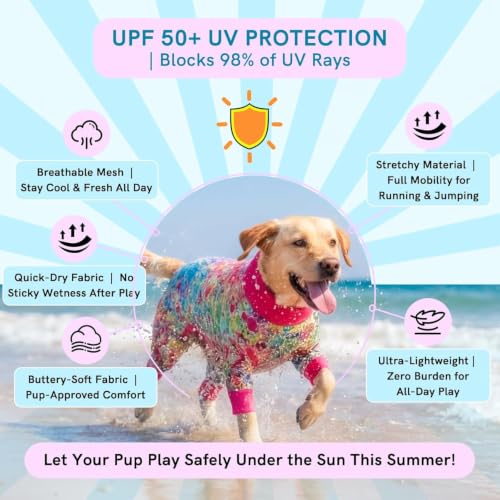 Dog Sun Shirt Breathable UV Protection Summer Pet Apparel Quick Dry Lightweight Stretchy Soft Dogs Cooling Vest for Small Medium Large Dogs (Mixed Color / Large)