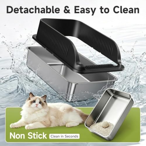 Stainless Steel Litter Box with High Sides (Black XL)